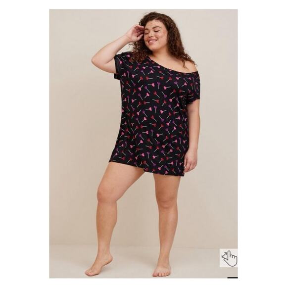torrid Other - Torrid Super Soft Black Heart Lollipop Print Off The Shoulder Sleep Shirt Sz.4